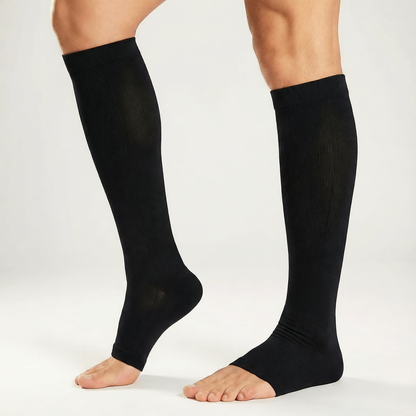 Kompressionsstrümpfe mit offener Spitze – Atmungsaktiv & Zehenfrei – Gegen Schwellungen, Krampfadern & Müde Beine